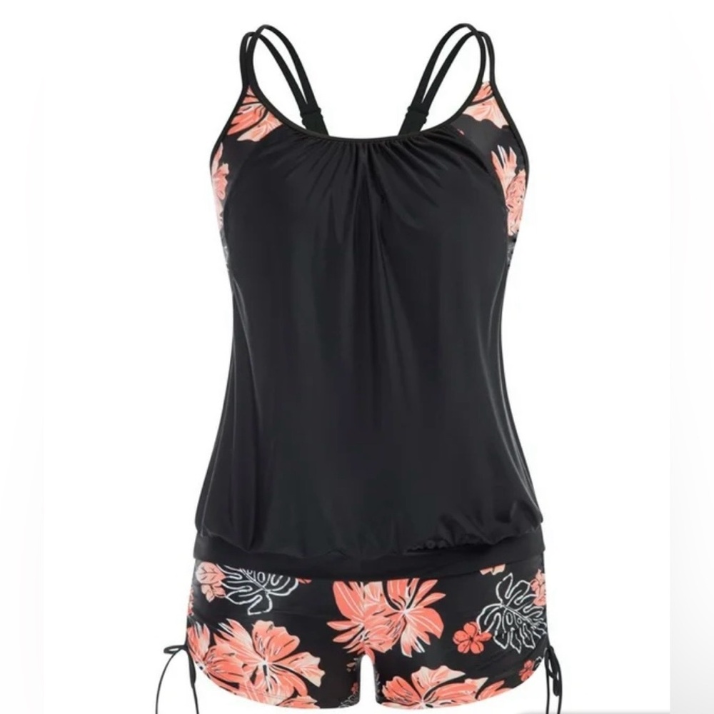 Blouson Double Up Tankini Top with boys shorts Two Piece Bathing Suits swimsuit